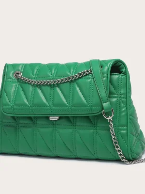 Brand Quilted Vintage Green Metal Chain Crossbody Flap Bag