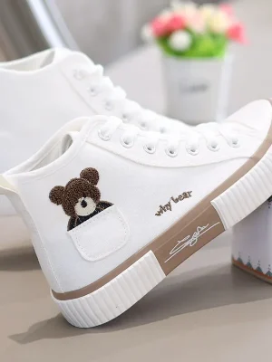 Eco Black White Bear Lace Up Sneakers