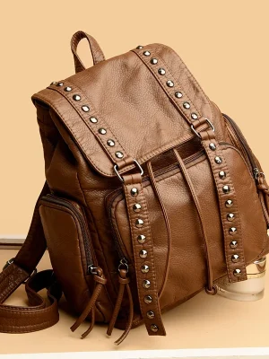 Designer Belt Rivet Soft Leather bHigh-capacity Travel Backpack Sac