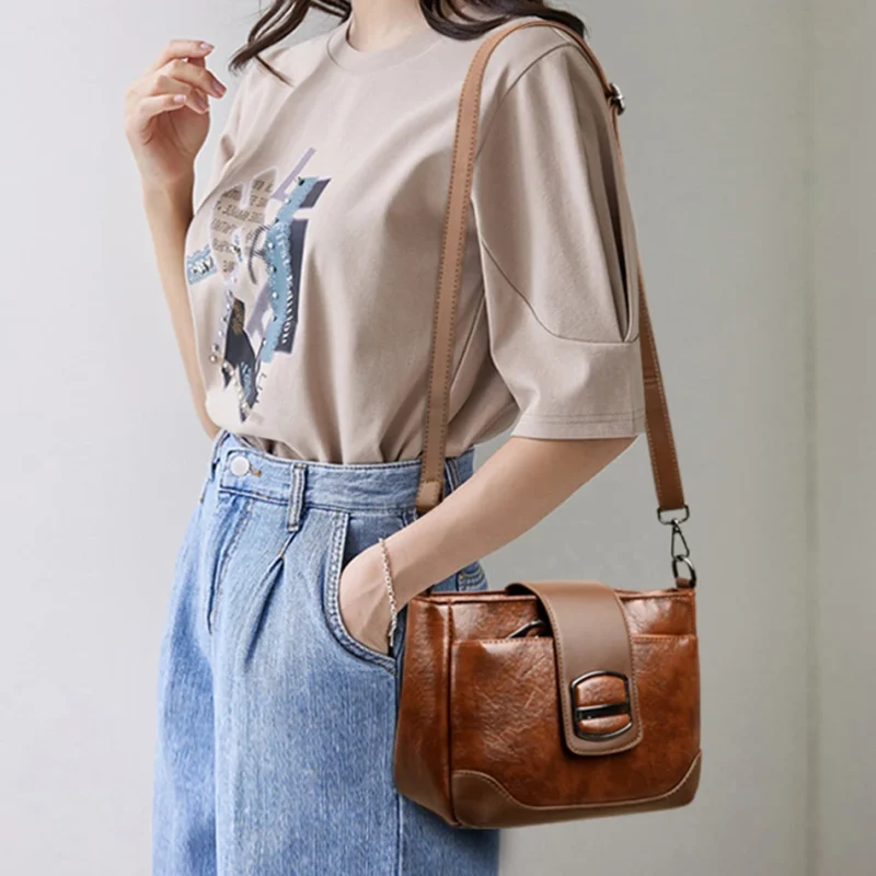 Designer High Quality Retro Oil Wax Skin Leather Shoulder Crossbody Bag - Image 2