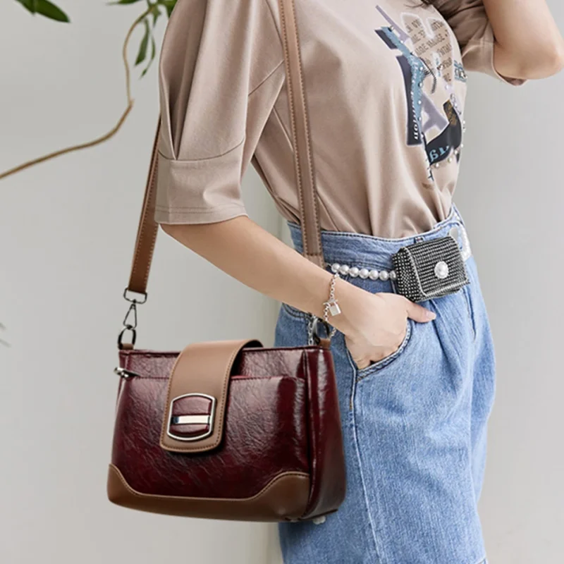 Designer High Quality Retro Oil Wax Skin Leather Shoulder Crossbody Bag - Image 3