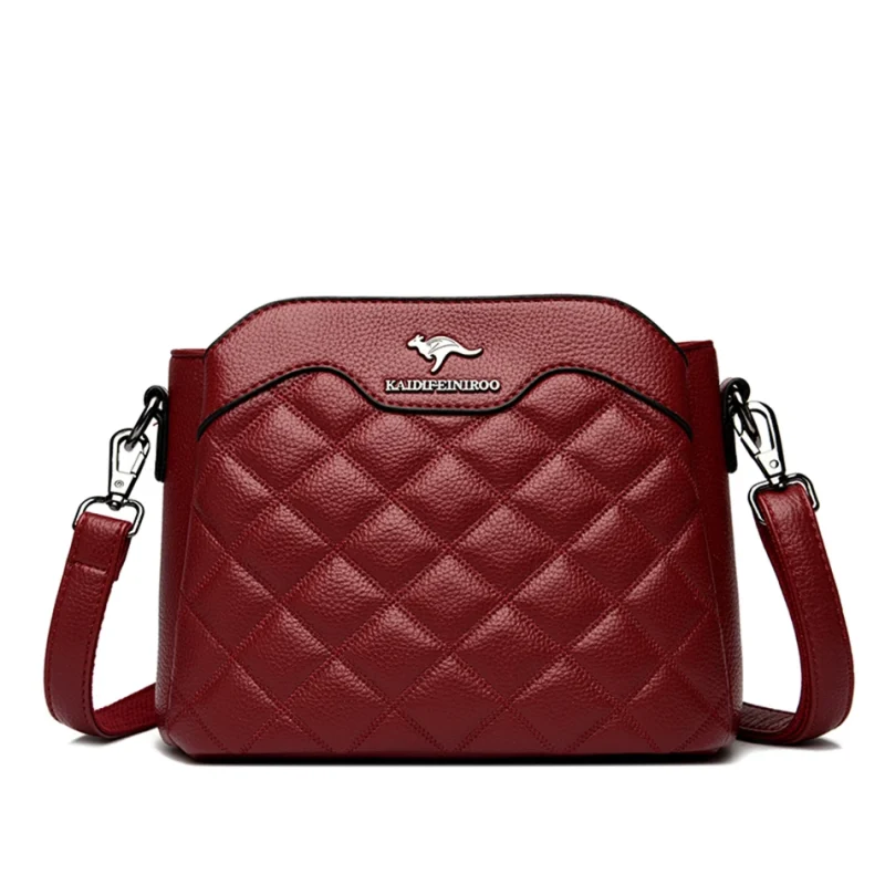 High Quality Leather Diamond Grid Pattern Embroidery Small Crossbody Bags - Image 3