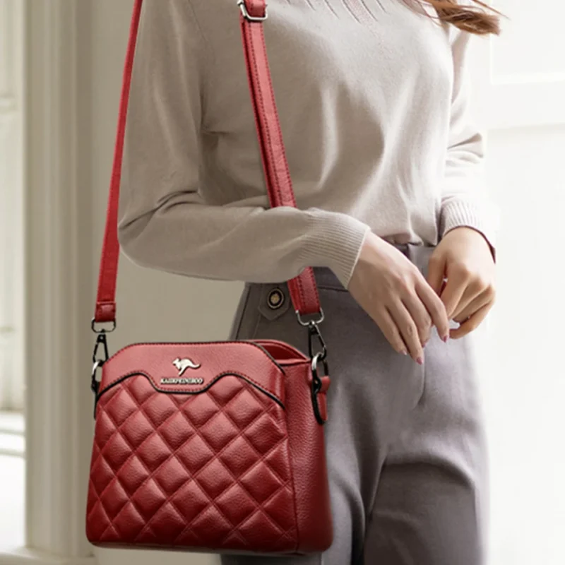 High Quality Leather Diamond Grid Pattern Embroidery Small Crossbody Bags - Image 4