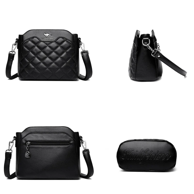 High Quality Leather Diamond Grid Pattern Embroidery Small Crossbody Bags - Image 6