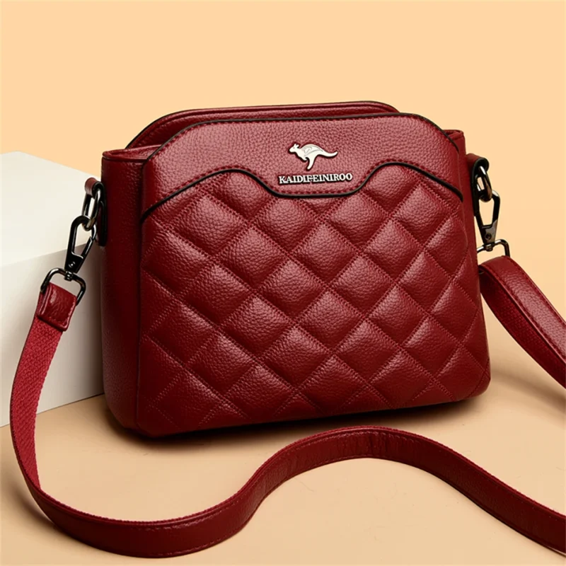 High Quality Leather Diamond Grid Pattern Embroidery Small Crossbody Bags - Image 2