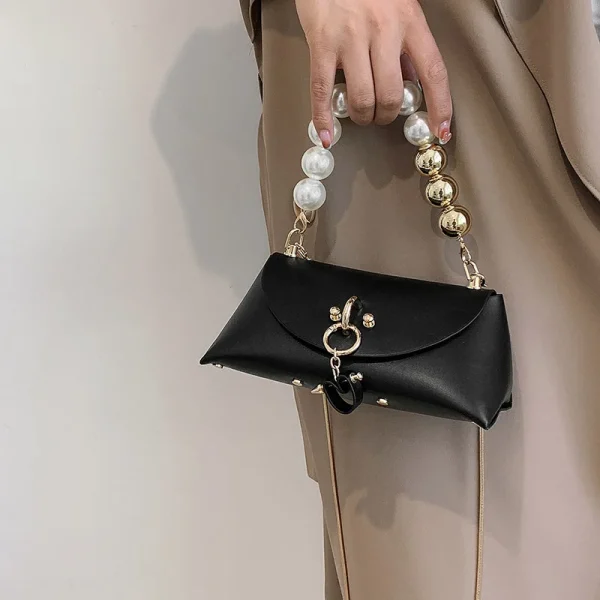 Pearl Chain Mini Leather Shoulder Bags - Image 2