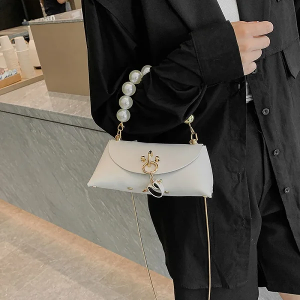 Pearl Chain Mini Leather Shoulder Bags - Image 3