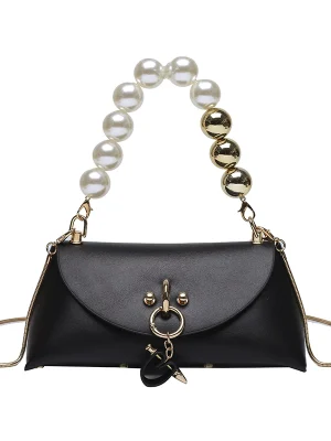 Pearl Chain Mini Leather Shoulder Bags