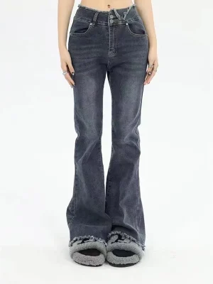 Flare Bleached Korean Style Chic Slim Full Length Denim