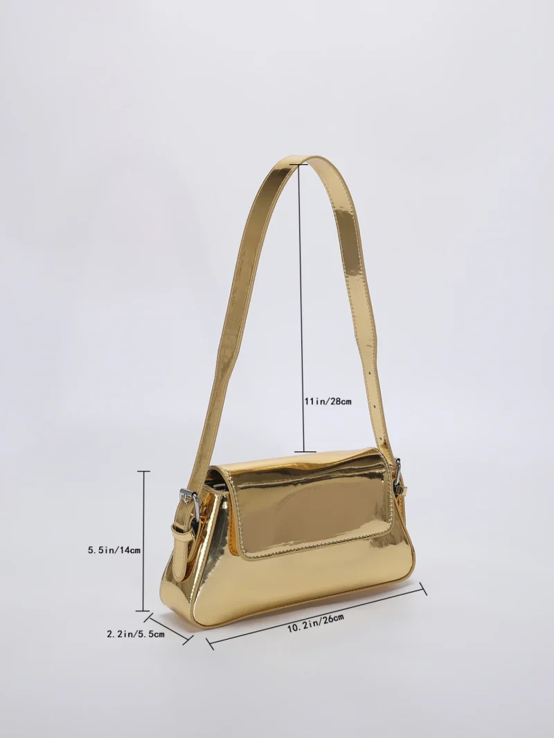 Gold Shiny High Quality Flap Bagute Bling Shoulder Bag - Image 6