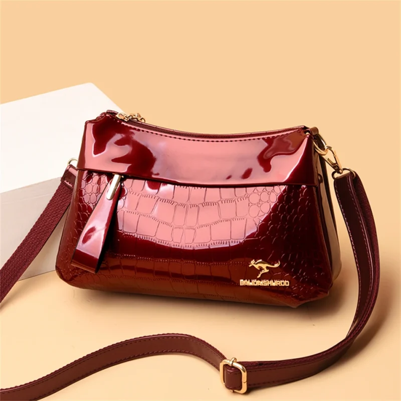 3 Layers Women Luxury Designer Patent Leather Shoulder Messenger Crossbody Bag - Image 4