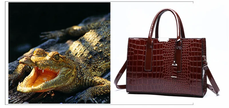 Large Capacity Crocodile Pattern Women Shoulder Tote Bag - Image 7