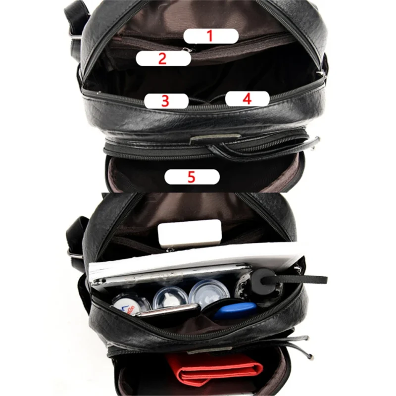 Women Soft Leather Backpacks Casual Female Shoulder Crossbody Bags - Image 4