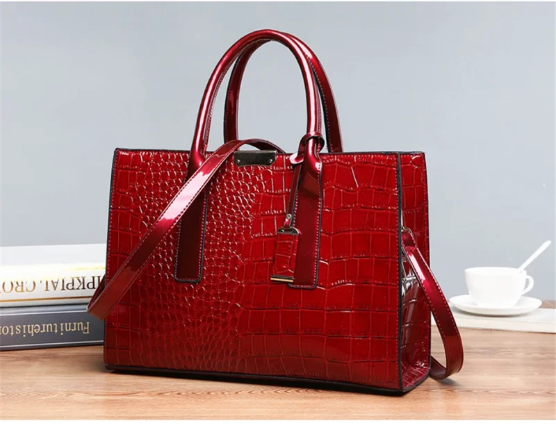 Large Capacity Crocodile Pattern Women Shoulder Tote Bag - Image 12