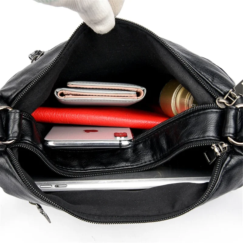 Women Soft Leather Luxury Many Pockets Handbag - Image 6