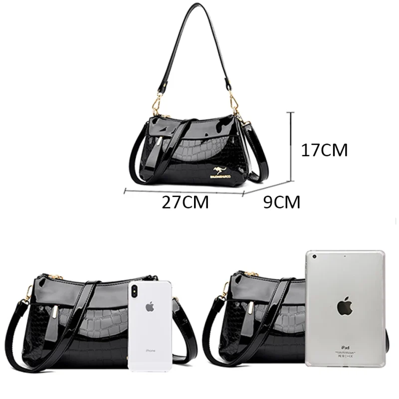 3 Layers Women Luxury Designer Patent Leather Shoulder Messenger Crossbody Bag - Image 3