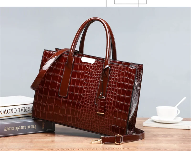 Large Capacity Crocodile Pattern Women Shoulder Tote Bag - Image 8