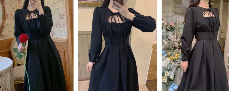 Gothic Black Y2k Lace Long Sleeve One Piece Dress - Image 7