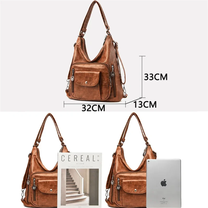 Women Washed PU Leather Retro Mochilas Crossbody Bag - Image 2