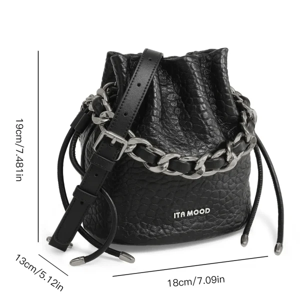 Soft Genuine Leather Chain Shoulder Strap Bucket Bag - Image 4