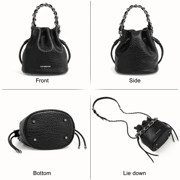 Soft Genuine Leather Chain Shoulder Strap Bucket Bag - Image 5