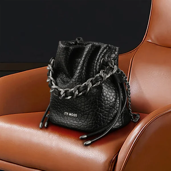 Soft Genuine Leather Chain Shoulder Strap Bucket Bag - Image 2