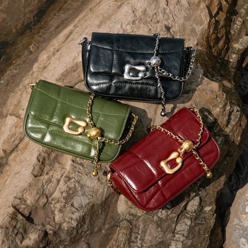 Eco Genuine Leather Crossbody Bag With Chain Strap
