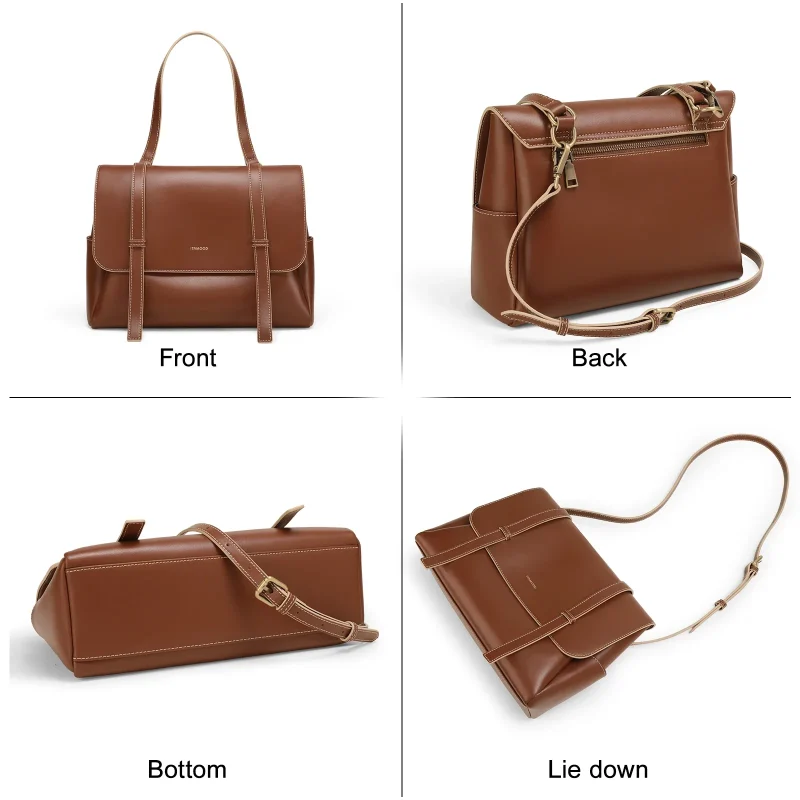 Eco Genuine Leather Retro Large Capacity Crossbody Bag - Image 4