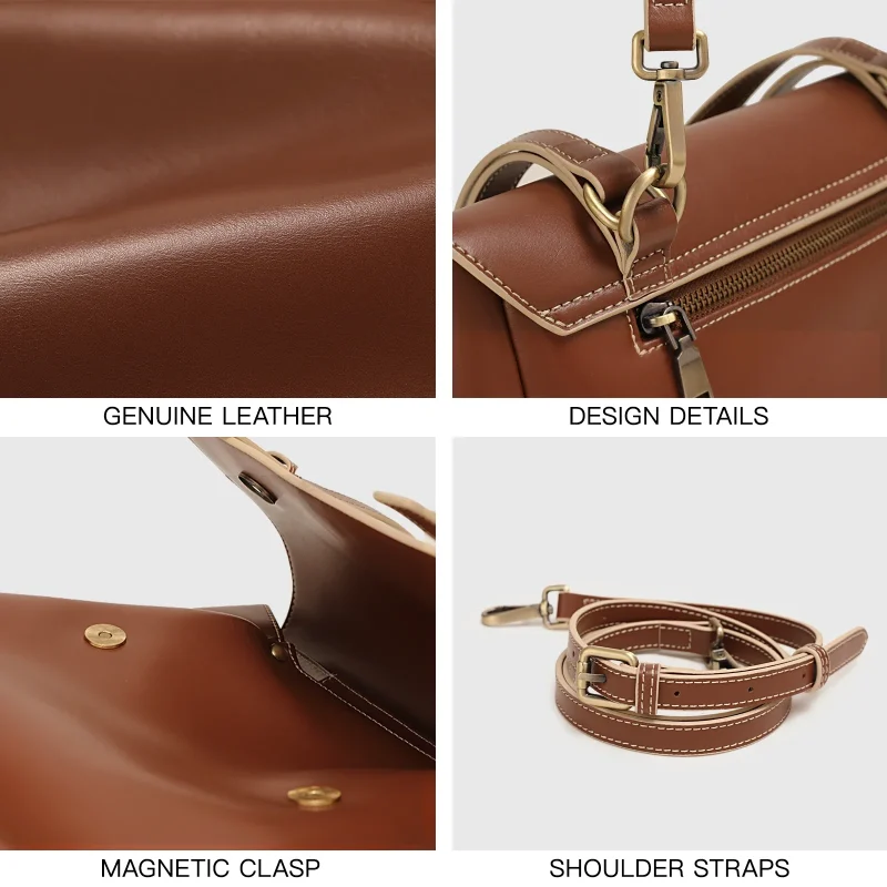 Eco Genuine Leather Retro Large Capacity Crossbody Bag - Image 6
