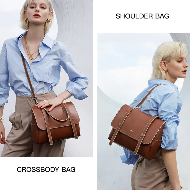 Eco Genuine Leather Retro Large Capacity Crossbody Bag - Image 7