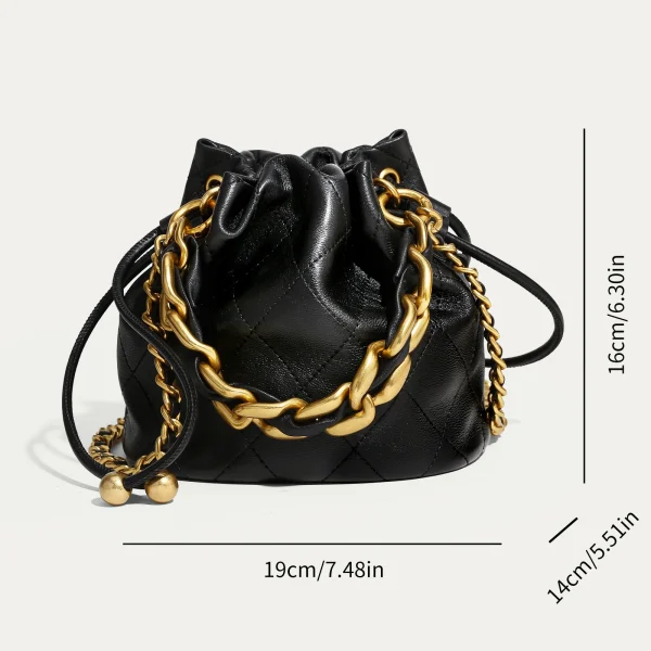 Genuine Leather Quilted Drawstring Bucket Bag - Image 2