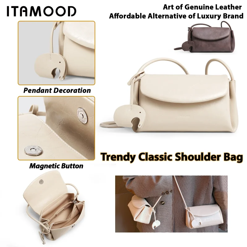 Genuine Leather Cute Little Elephant Decoration Crossbody Bag - Image 3