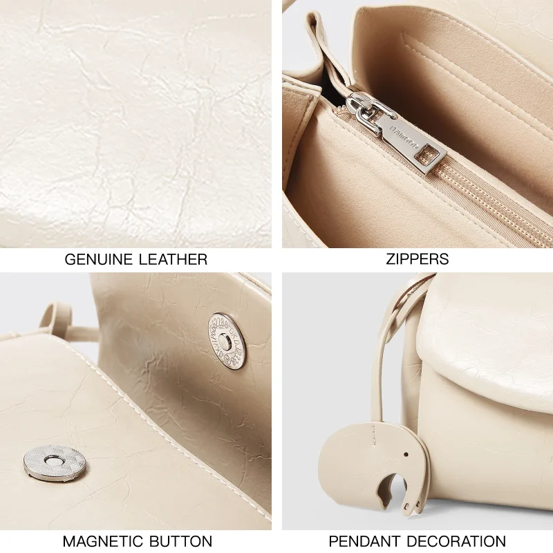 Genuine Leather Cute Little Elephant Decoration Crossbody Bag - Image 6