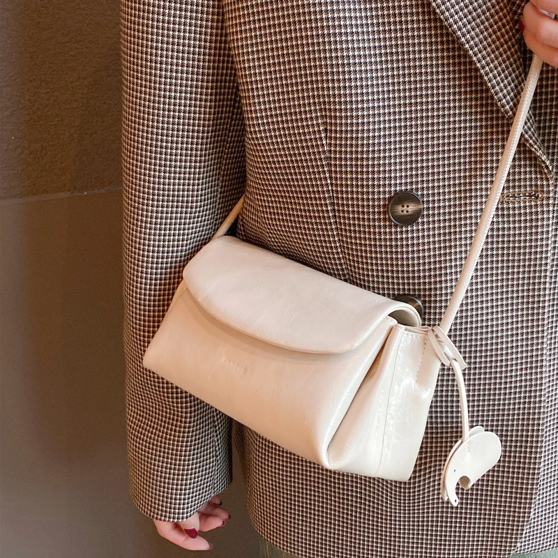 Genuine Leather Cute Little Elephant Decoration Crossbody Bag