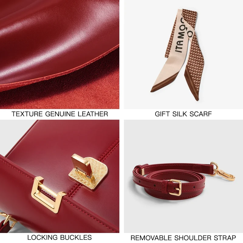 Genuine Leather Versatile Crossbody Bag With Scarf Decor - Image 4