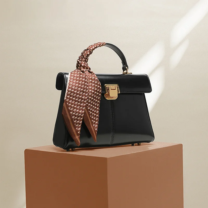 High-Quality Genuine Leather Crossbody Bag With Scarf Decor - Image 2