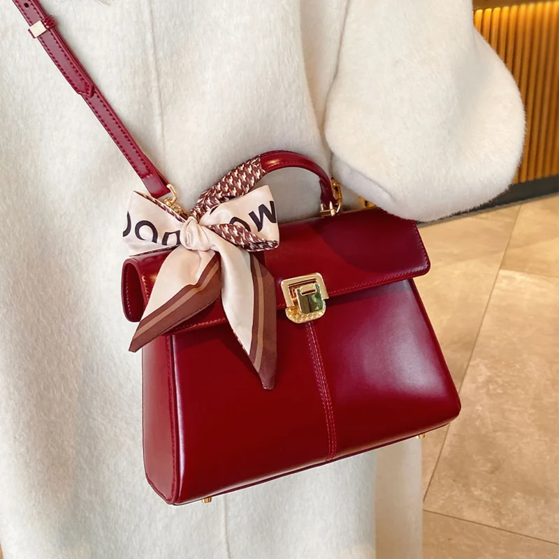 Genuine Leather Versatile Crossbody Bag With Scarf Decor - Image 2
