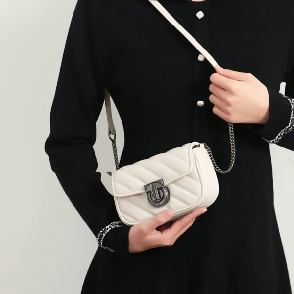 Eco Leather Quilted Chain Shoulder Bag - Image 2