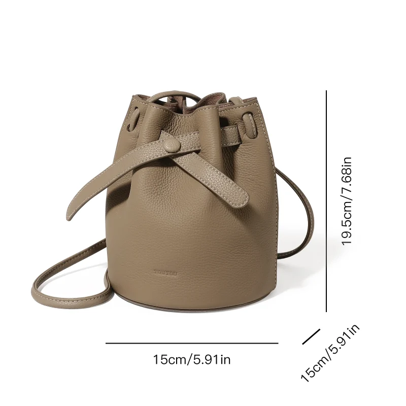 Eco Leather Retro Simple Design Bucket Bag - Image 3
