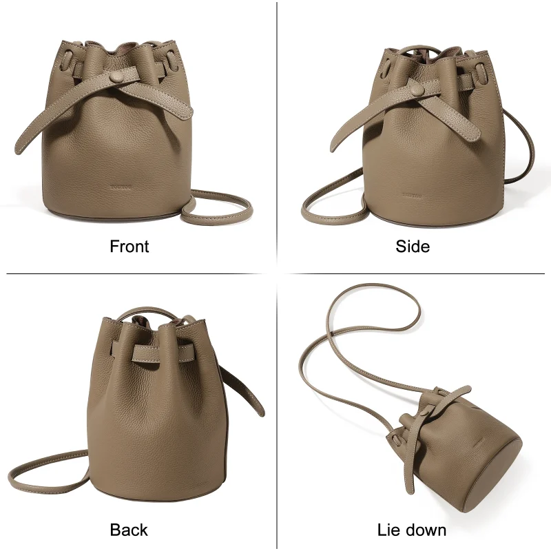 Eco Leather Retro Simple Design Bucket Bag - Image 4