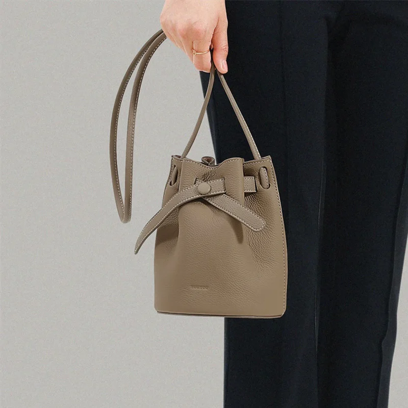 Eco Leather Retro Simple Design Bucket Bag - Image 7