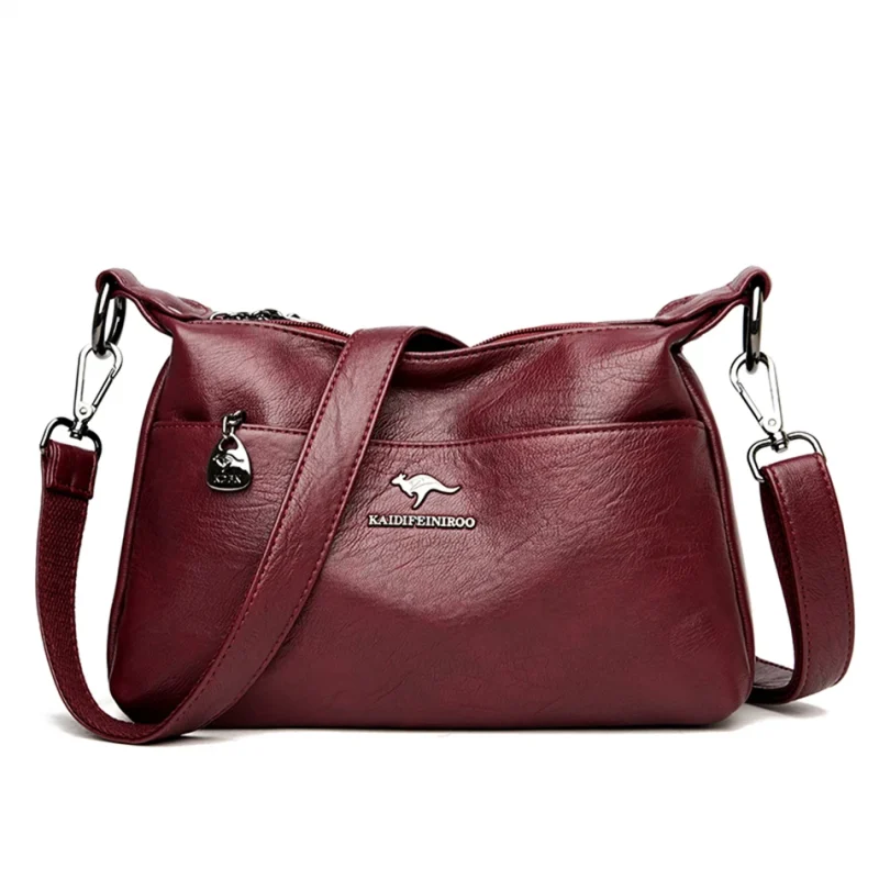 High Quality Soft PU Leather  Bilayer Multi-pocket Messenger Bag - Image 3