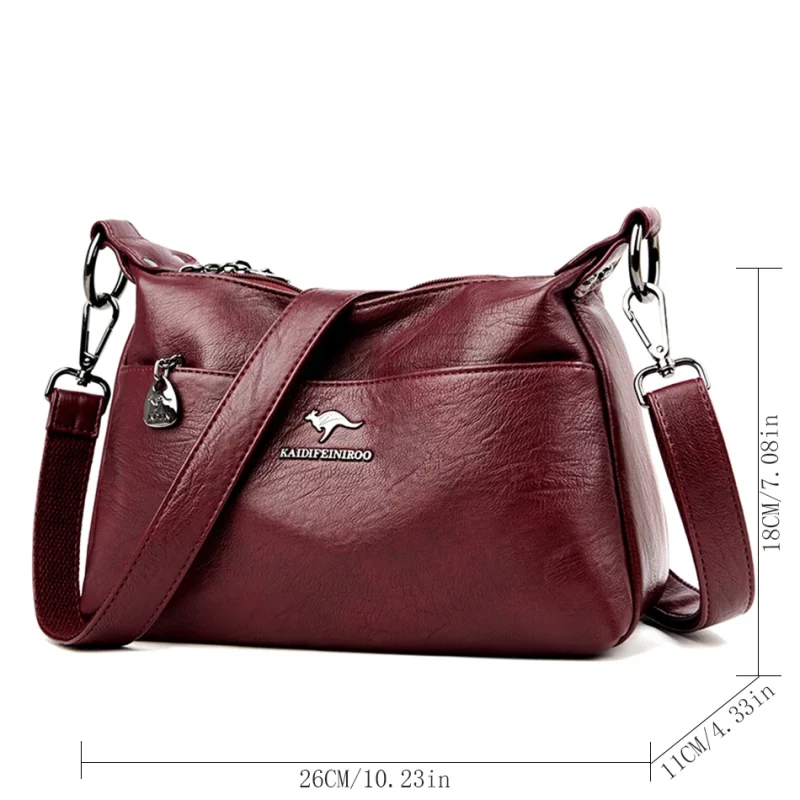 High Quality Soft PU Leather  Bilayer Multi-pocket Messenger Bag - Image 5