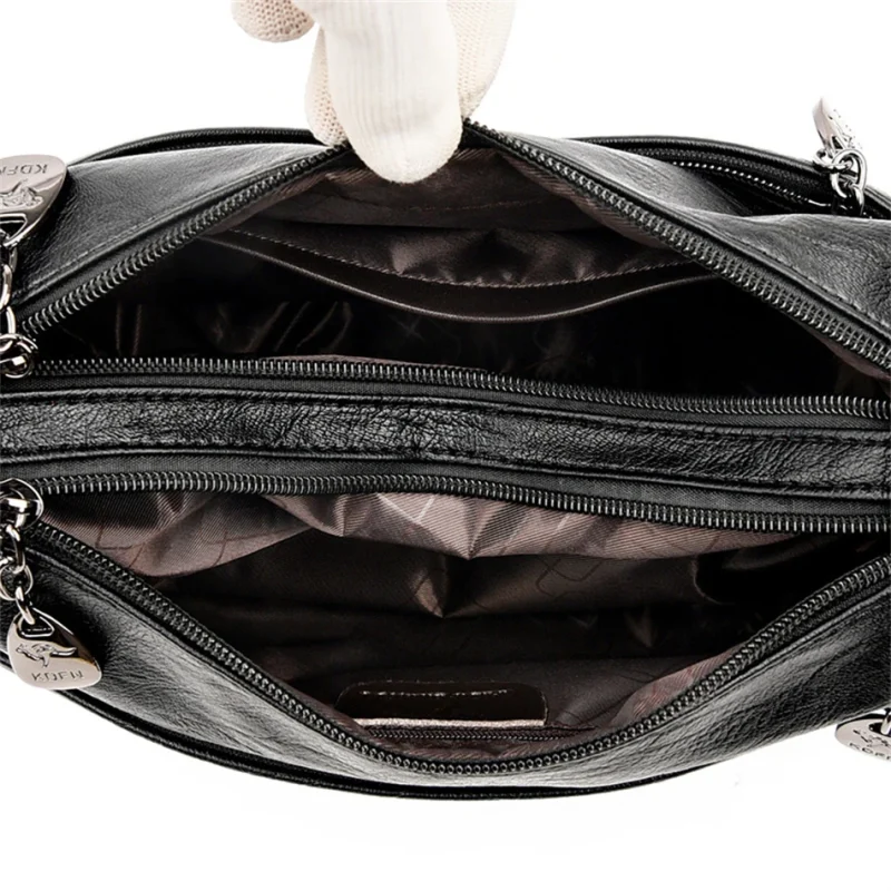 High Quality Soft PU Leather  Bilayer Multi-pocket Messenger Bag - Image 7