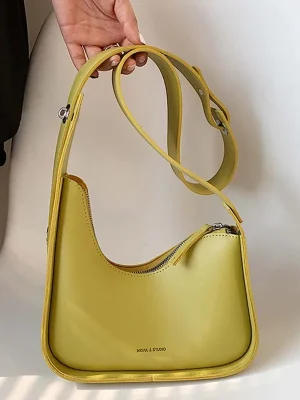 Luxury Leather Lemon Color Shoulder Bag