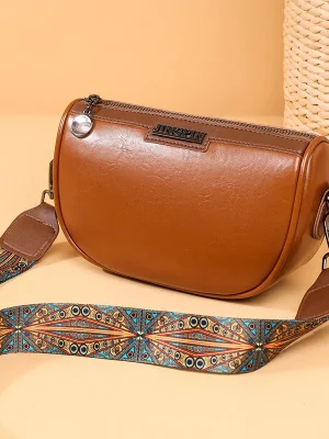 Luxury Oil Wax Genuine Vintage Solid Color Cow Leather Female Crossbody Sac