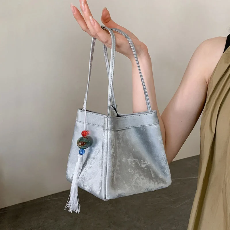 Luxury Tassel Pendant Leather Texture Crossbody Bag - Image 2