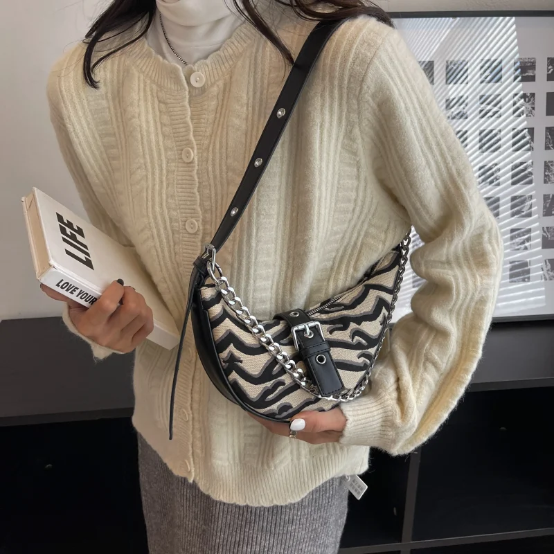 Zebra Pattern Moon Shoulder Bags - Image 3