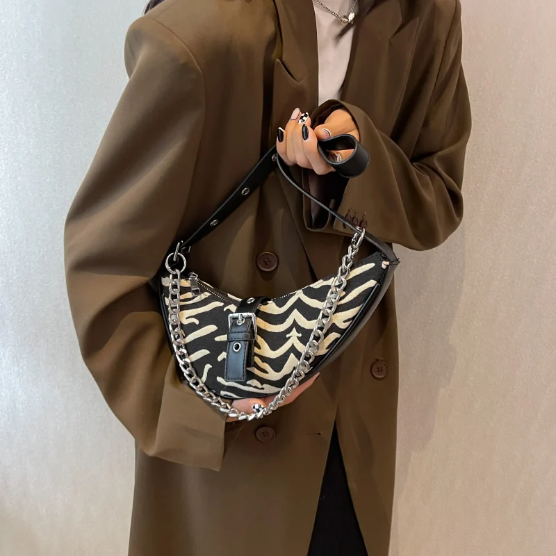 Zebra Pattern Moon Shoulder Bags - Image 4