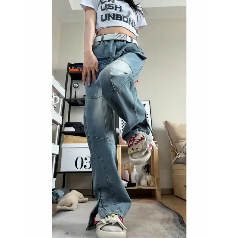 Multi-Pocket Retro Street High Waisted Harajuku Style Jeans - Image 3